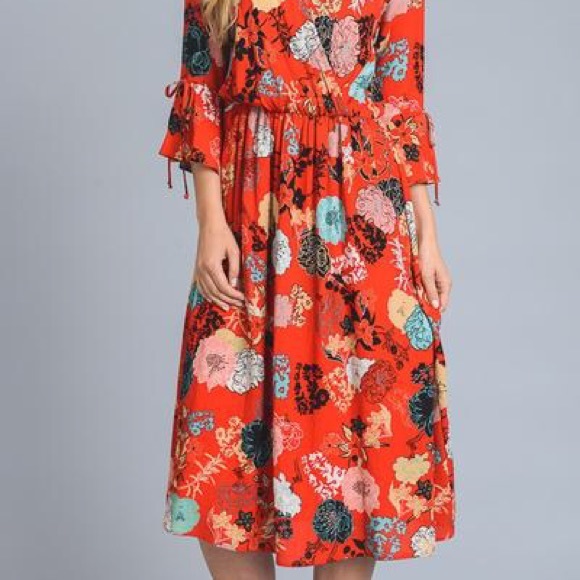 Floral Wrap Dress with Bell Sleeves - Picture 2 of 4